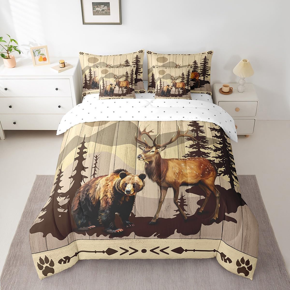 HAIJING Wild Bear Deer Hunting Bed in a Bag King Size Comforter Set 7