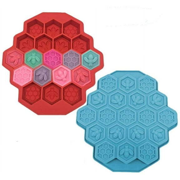 HAIJSEVR 2Pcs 19 Cavities Honeycomb Bees Silicone Cake Mould Soap DIY Ice Tray Muffin Cookie Cake Pan Chocolate Candy Baking Supplies for Kids