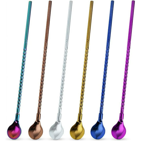 HAIJSEVR 6 PCS Long Handle Spoon, 9 Inch Ice Tea Spoon, Ice Cream Spoon, Coffee Spoon, Cocktail Stirring Spoons, Reusable Stainless Steel Straw Spoon for Cold Drink