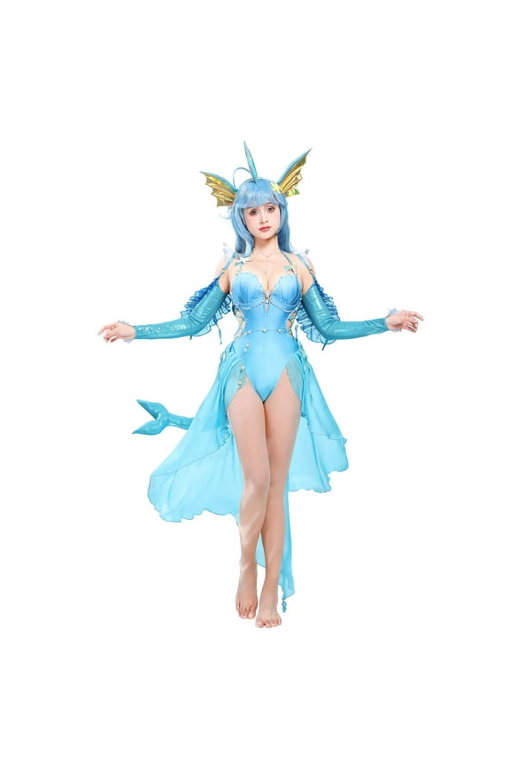 U PM Derivative One-Piece Swimsuit with Sarong Anime Bathing Suit with Sleeves and Necklace