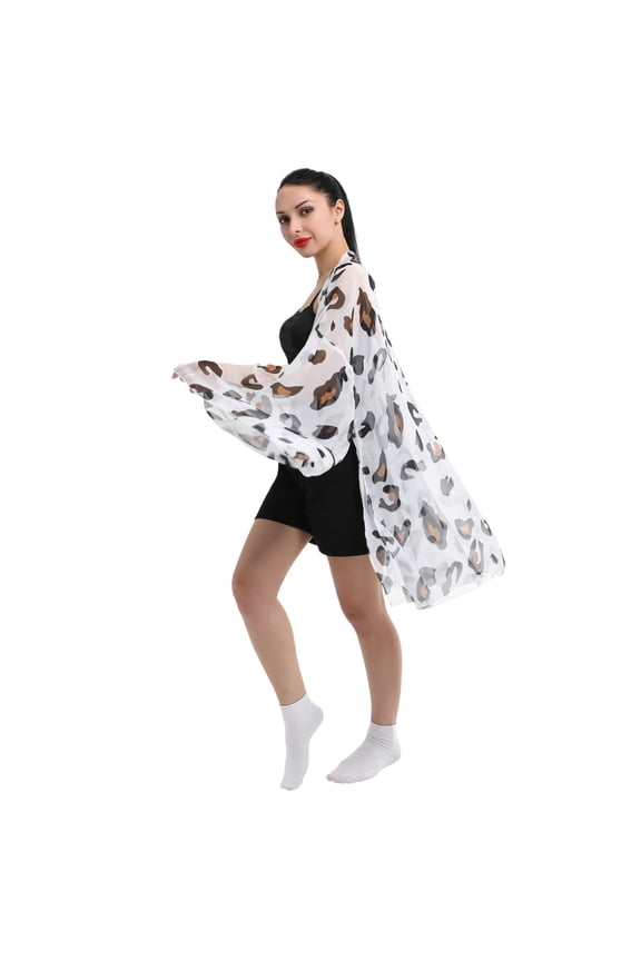 U Swimsuits Coverup for Women Cow Leopard Pattern Kimono Sheer Chiffon Cardigan, L&XL