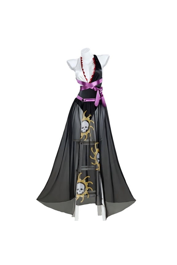 U Women Boa Cosplay One Piece Swimsuit Deep V Halter Anime Bathing Suit with Wrap Skirt, M