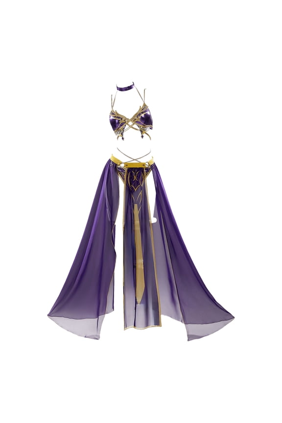 U Women Gothic Bikini Set Halter Bathing Suit with Chiffon Wrap Skirt, XL