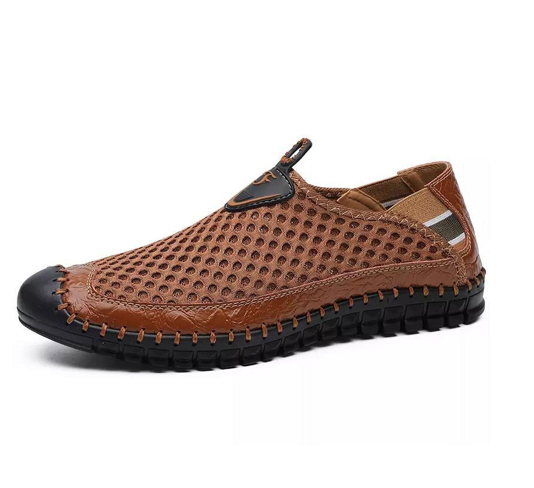 HAILE 2024 Mens Loafers Slip On Round Toe Hollow Out Mesh Driving Sandals Slip On Summer