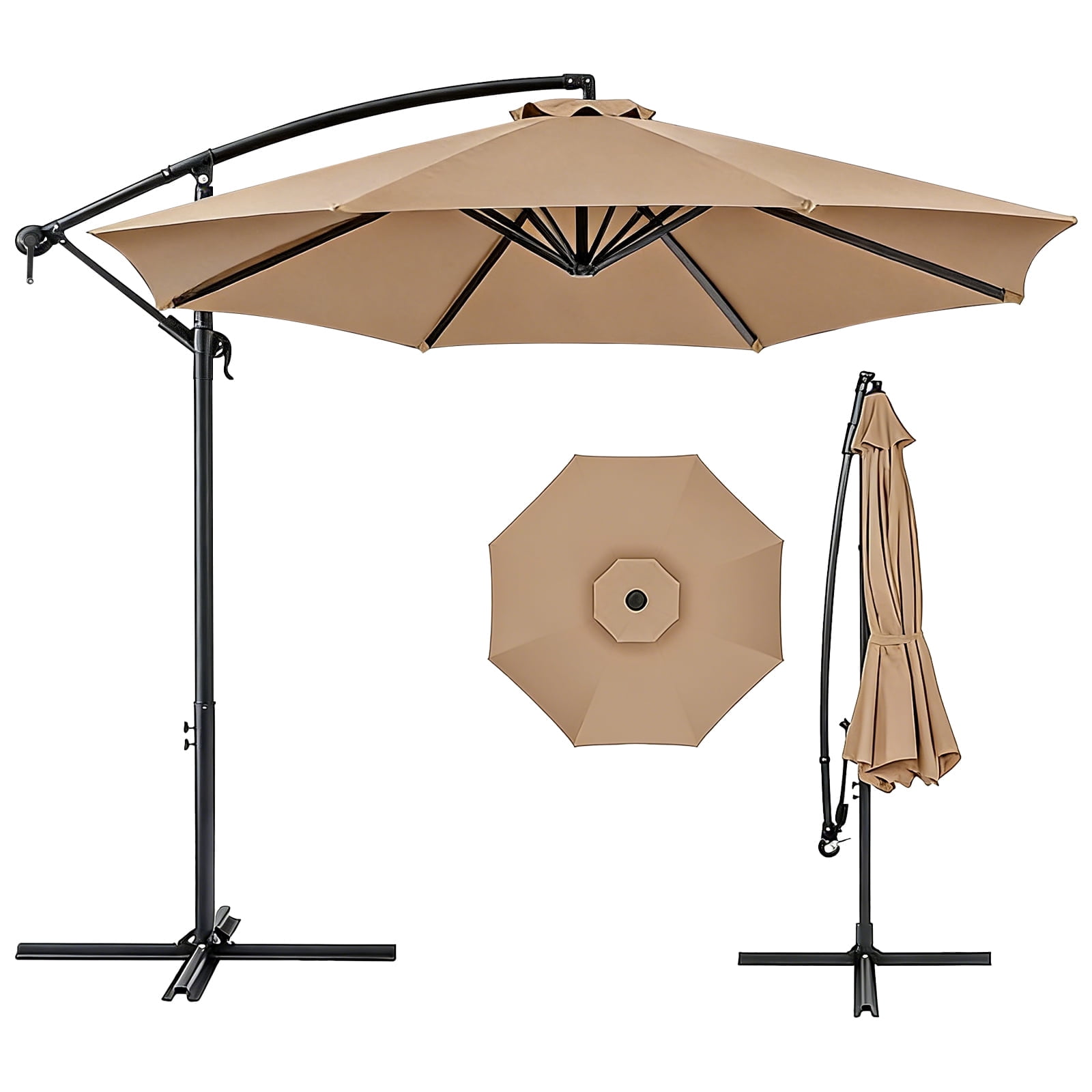 HAIMULI 10ft Patio Umbrellas Offset Outdoor Umbrella Cantilever Hanging Umbrellas w/Infinite Tilt, Fade Resistant Waterproof Canopy & Cross Base, for Yard, Garden & Deck