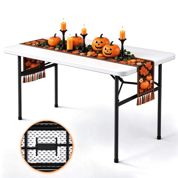 HAIMULI 4ft Rectangular All-Occasion Plastic Folding Event Table for Indoor and Outdoor, Portable Desk, Camping, Durable and Stable, HDPE and Steel, Wide Application