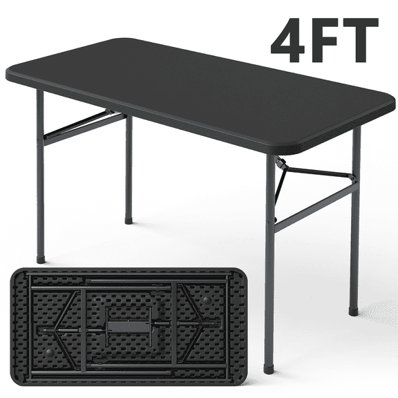 HAIMULI 4ft Rectangular All-Occasion Plastic Folding Event Table for Indoor and Outdoor, Portable Desk, Camping, Durable and Stable, HDPE and Steel, Wide Application