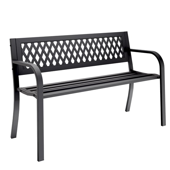 HAIMULI Anti-Rust Metal Bench Garden Bench with Back, All Weather Resistant Porch Benches for Outdoor Cast Iron Steel Frame Chair Waterproof, Black, 500 lbs