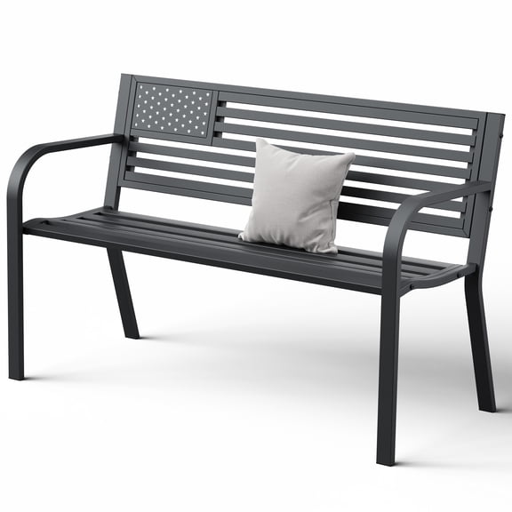 HAIMULI Anti-Rust Metal Bench Garden Bench with Back, All Weather Resistant Porch Benches for Outdoor Cast Iron Steel Frame Chair Waterproof, Black, 500 lbs