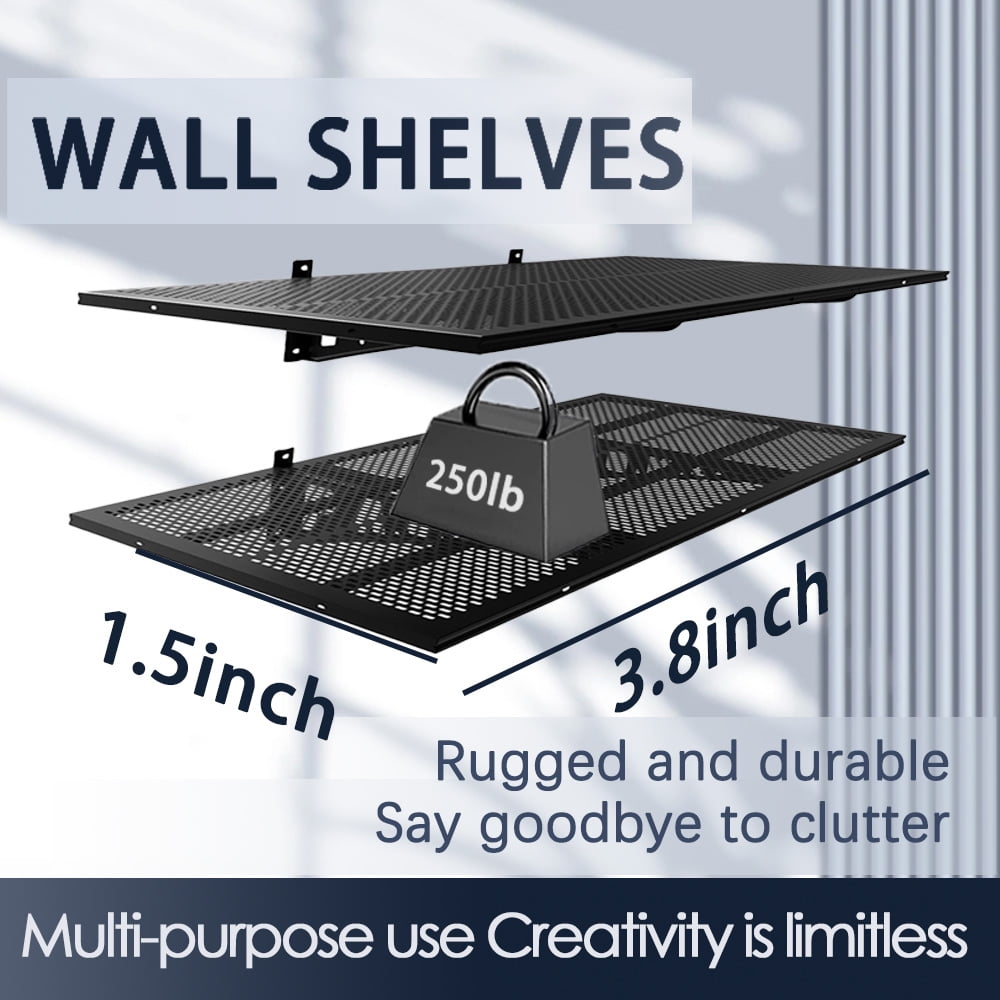 HAINAWANG,4 shelves 4-Pack 1.5x3.8ft 17.7-inch-by-45.2-inch Wall Shelf Garage Storage Rack Wall Mounted Floating Shelves, Black, 4 Pack Loads 1000 lbs