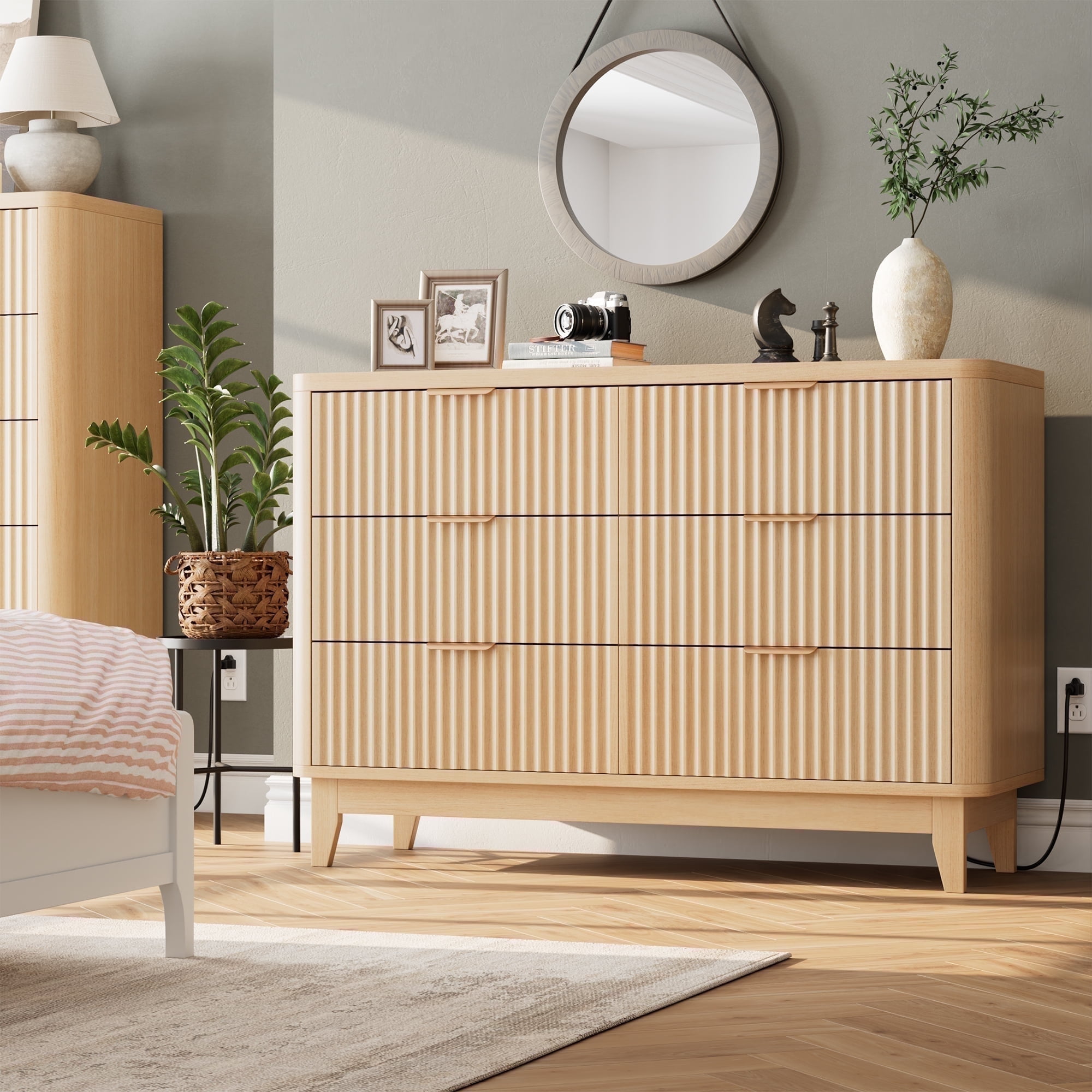 HAIOOU 6 Wood Drawer Dressers with Power Outlet,Modern Style Dresser Organizer for Bedroom ...