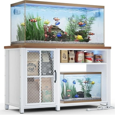 Aquarium Stand ,TV Stand with LED Lights&Power Outlets for 55-75 Gallon Aquarium White