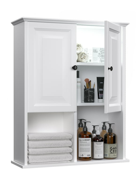 HAIOOU Bathroom Large Wall Cabinet with Motion Sensor LED, Bathroom Medicine Cabinet, Over The Toilet Storage Cabinet , Adjustable MDF Shelf with 2 Doors, 24" Hx30" Wx8.3" D, White
