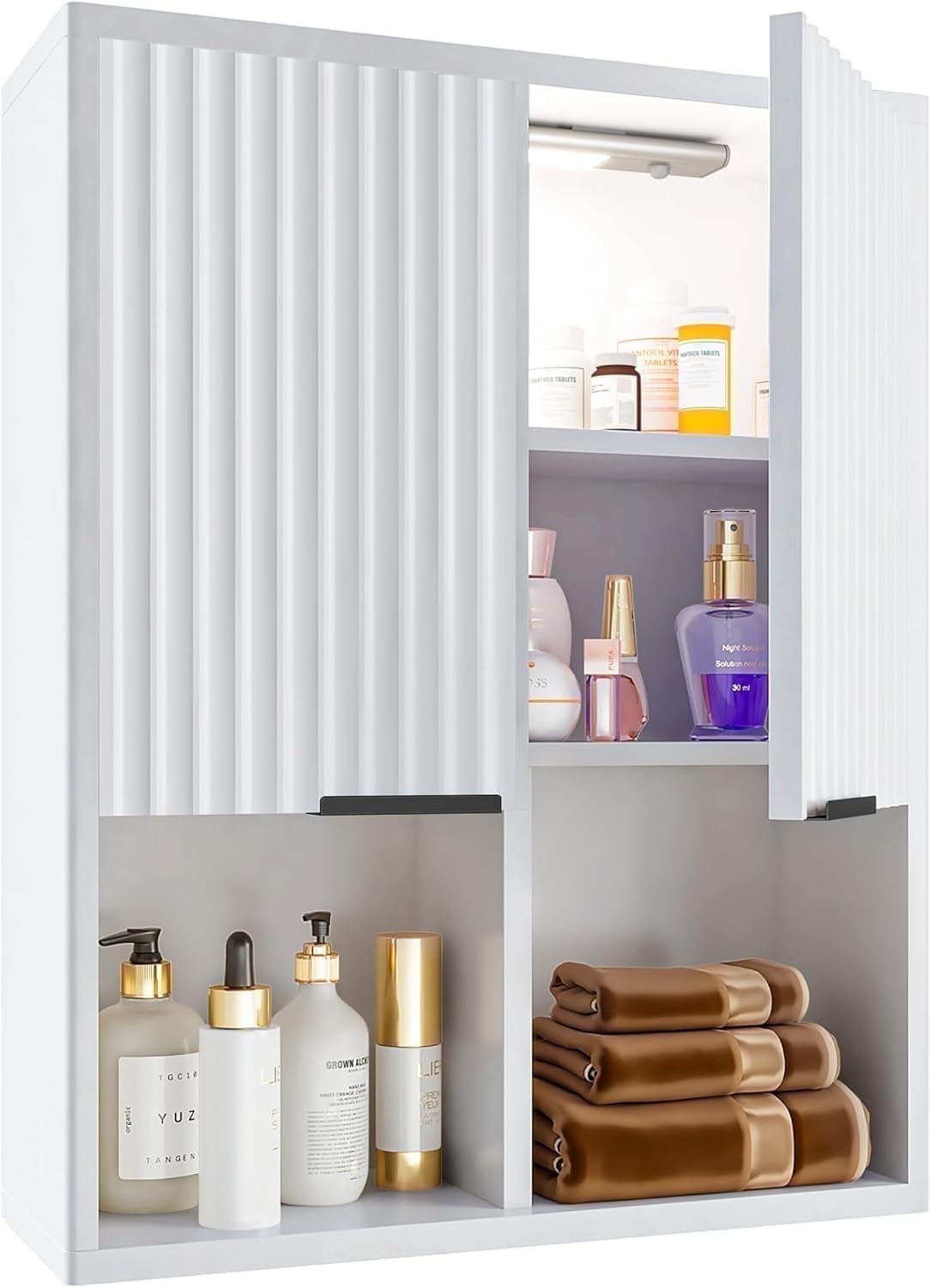 NEW Decorative Wall Cabinet with Motion Sensor LED and Adjustable Shelf for Bathroom ,Kitchen,Study (White)