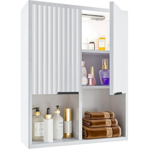 NEW Decorative Wall Cabinet with Motion Sensor LED and Adjustable Shelf for Bathroom ,Kitchen,Study (White)