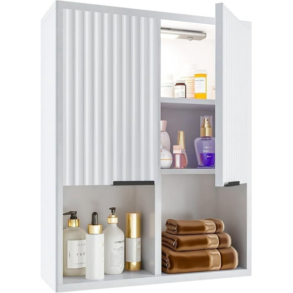 NEW Decorative Wall Cabinet with Motion Sensor LED and Adjustable Shelf for Bathroom ,Kitchen,Study (White)