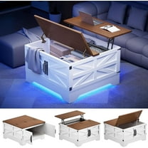 Farmhouse Coffee Table with Storage, Square Lift Top Coffee Table with LED light for Living Room