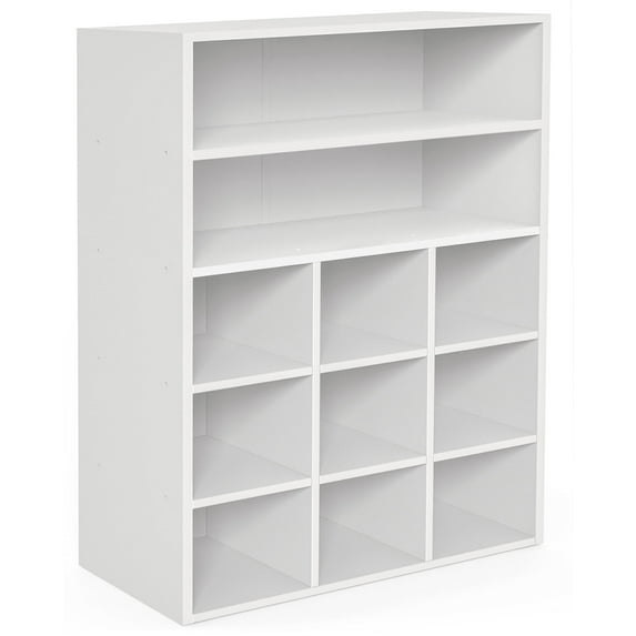 9-Compartment Shoe Cubby, Adjustable Shelf Shoe Rack for Entryway (White)