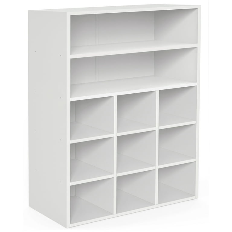 White Wood Shoe Cabinet Cubby Shoe Rack Storage Organizer for