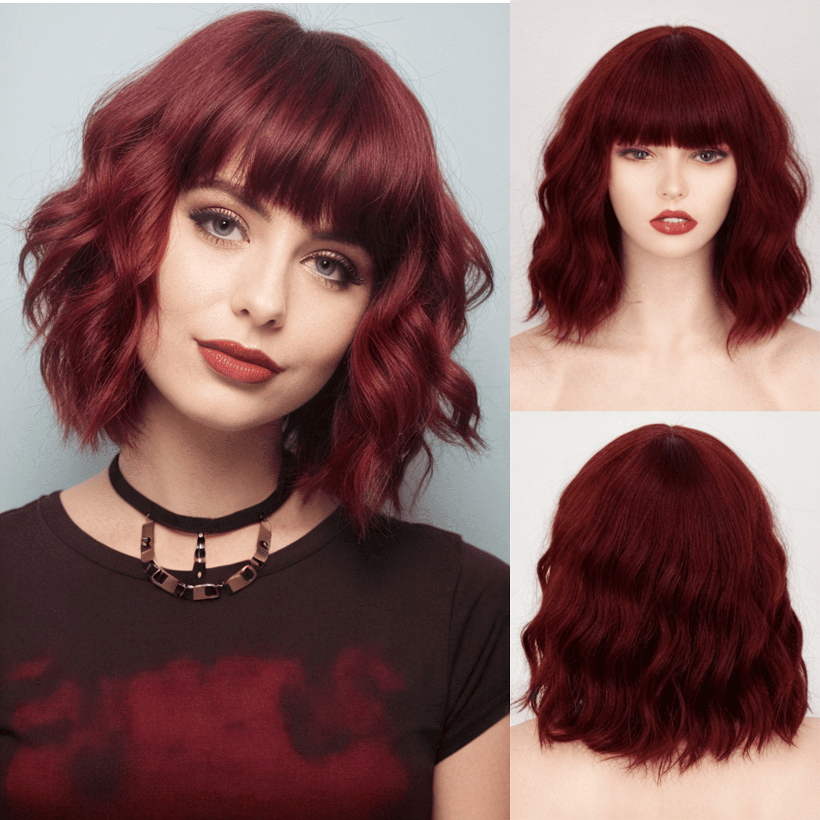 Curly Bob Wig Red Curly Wig With Bangs Fantastic Medium Curly