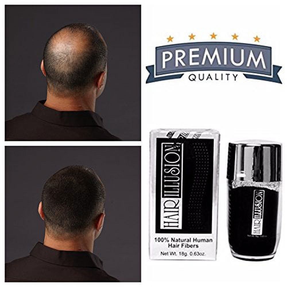 HAIR ILLUSION - 100% Natural Real Human Hair FibersNot Synthetic For Men & Women, Premium Hair Building Formulation, Jet Black 18g