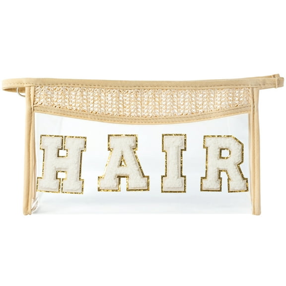 HAIR Large Storage Bag Toiletry Bag Makeup Bag for Travel Essentials, Patch Letter Bag Straw Triangular Bag for Women&Girls