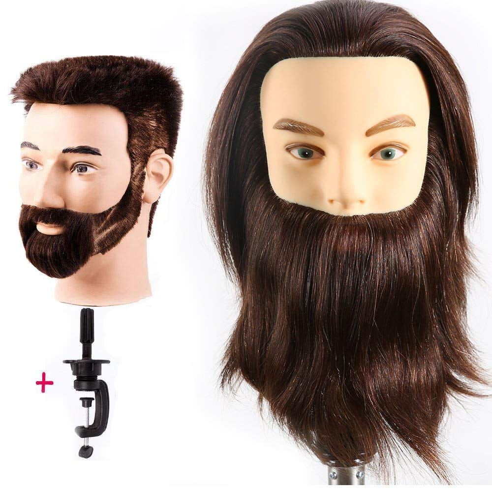 Romance Queen Male Mannequin Head with Hair Human Hair Manikin for Men Cosmetology 8inch Straight Beard Manikin Head with Human Hair with Stand
