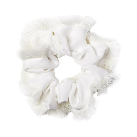 HAIRITAGE BY MINDY Take Me To The Beach Fringe Edge Hair Scrunchie & Ponytail Holder, White