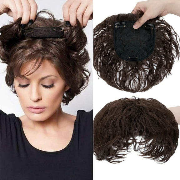 HAIRRO 5" Short Curly Hair Toppers for Women Light Brown Clip Top in Hair Pieces Natural Wavy Short Hair Topper Wiglets Hairpiece for Slight Thinning Hair