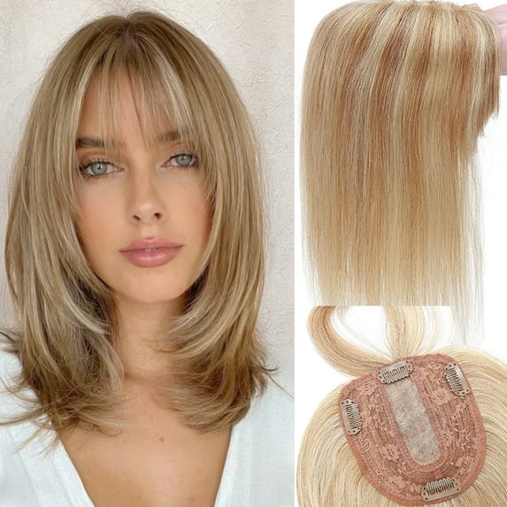HAIRRO Hair Toppers for Women Real Human Hair Toppers No Bangs/With Bangs 12 Inch Silk Base Clip in Topper for Women with Thinning Hair Clip In Women Toppers Wiglets Hairpieces for Thinning Hair Brown