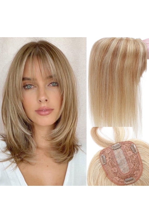 Hair Toppers for Women Real Human Hair Toppers No Bangs/With Bangs 12 Inch Silk Base Clip in Topper for Women with Thinning Hair Clip In Women Toppers Wiglets Hairpieces for Thinning Hair Brown