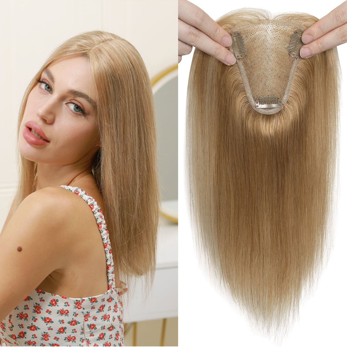 14 Inch Human Hair Topper No Bangs 150% Density Remy Hair Piece VASILIA Human Hair Toppers for Women 14inch Real Human Hair  main image 4