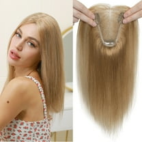 HAIRRO Human Hair Toppers For Women 100% Remy Topper Without Bangs 150% Density 8*10cm Silk Base Clip In Topper 14inch 25g - Dark Blonde