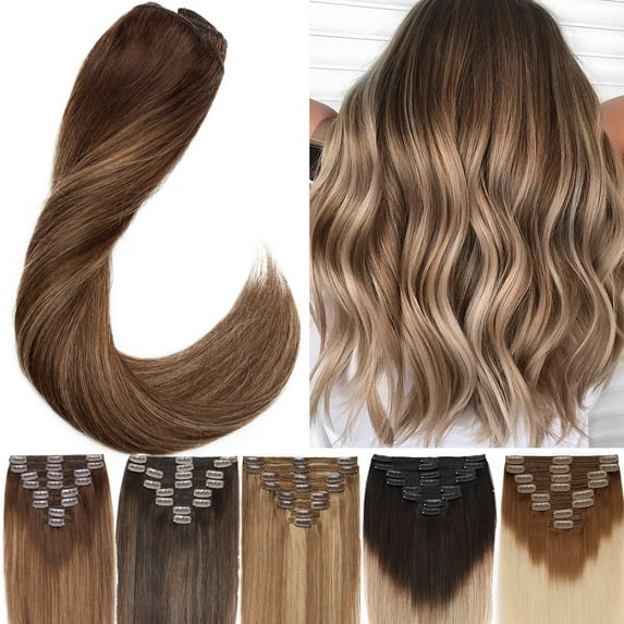 HAIRRO Jet Black Clip in 100% Human Hair Extensions Remy Hair Extensions Clip in Human Hair Color 1 Natural Hair Clip in Extensions for Thin Hair 8 Pieces 120Grams 24 Inch Black Hair Extensions