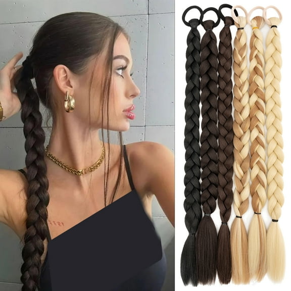 HAIRRO Long Braid Ponytail Extension with Hair Tie Straight Soft Synthetic Hair Pieces Hair Extensions Braid Pony Tail Fluffy Natural Soft Synthetic Hairpieces for Women Daily Wear, 24 inch 1Pcs