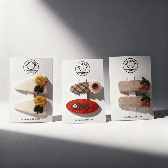 HAIRSPOWER Embroidered Fabric Hair Clips for Girls & Women - Flower/Cherry/Plaid Design Adorable Hair Accessories