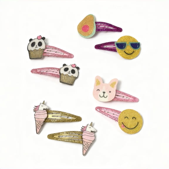HAIRSPOWER Glitter Cartoon Hair Clips for Girls & Women - Panda Cupcake/Unicorn Ice Cream Adorable Hair Accessories