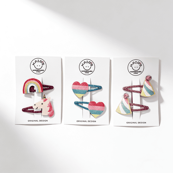 HAIRSPOWER Glitter Rainbow Hair Clips for Girls & Women - Unicorn/Heart/Party Hat Design Sparkly Hair Accessories