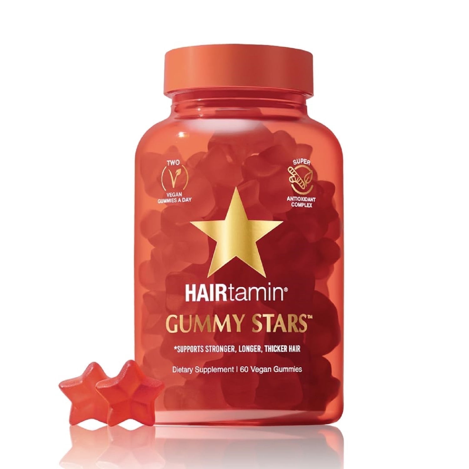 HAIRtamin Vegan Gummy Stars Hair Vitamins, Non-GMO All Natural Biotin Hair Vitamin Gummies to Maintain Healthy Hair Skin & Nails