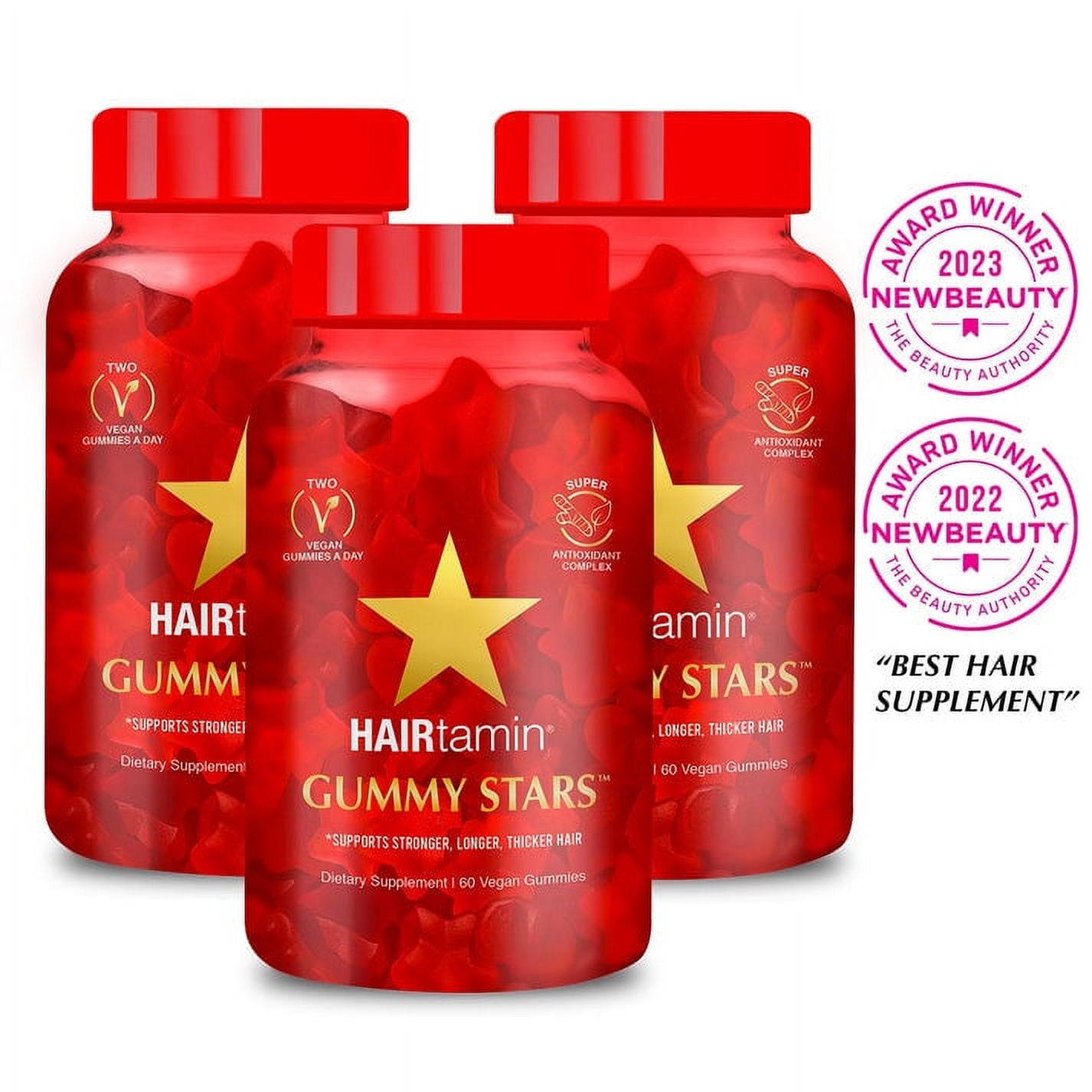 HAIRtamin Vegan Gummy Stars Hair Vitamins | Supplements for Healthy ...