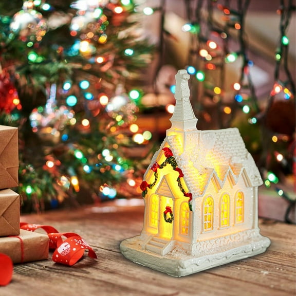 HAITIANS 2025 Christmas Mini Snow House Resin Decoration, Mini Resin Decoration, Winter Christmas Town, With Led Light Strips, Suitable for Table Decoration, Room, Christmas Gift
