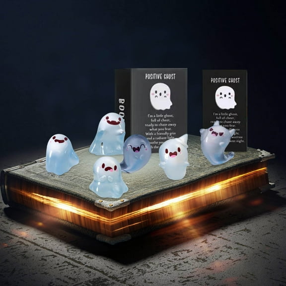 HAITIANS Glowing Mini Ghost Dolls, Halloween, Mini Resin, Cute Mini, Ghost Decorations, Miniature Statues, Suitable for Outdoor, House, Landscape, Party (6pcs)Size:2in Color:Dark Purple