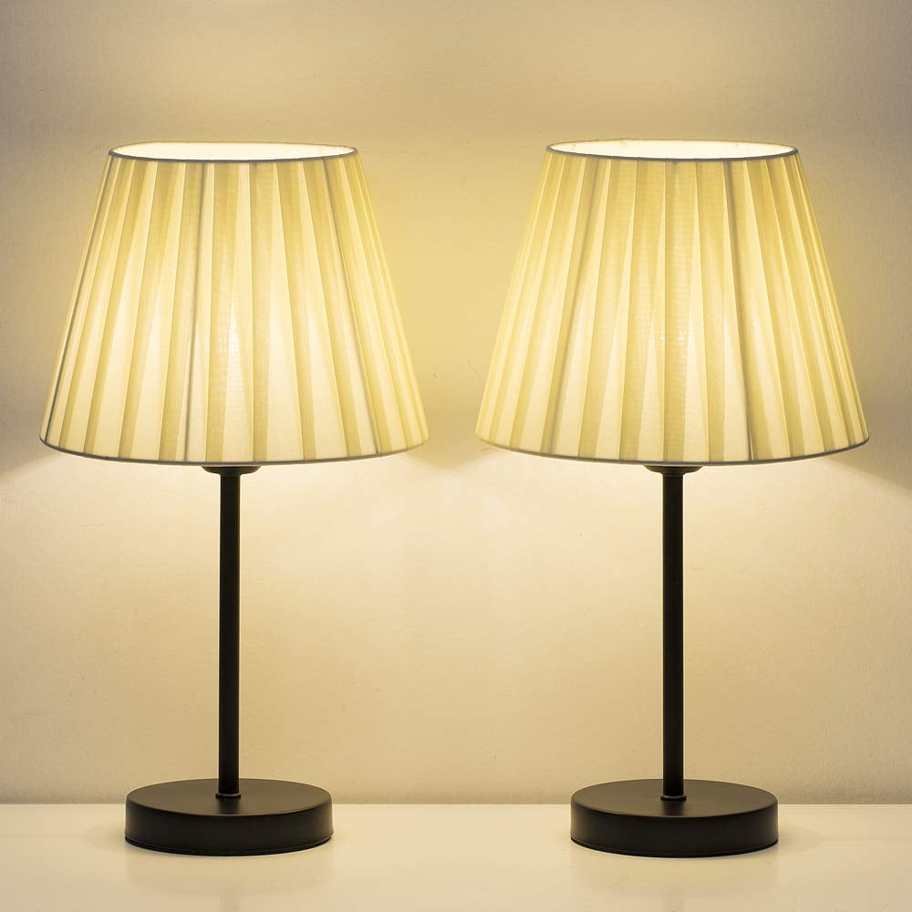 HAITRAL Contemporary Black Bedside Metal Table Lamp, Set of 2
