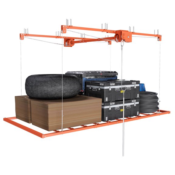 HAIXIAO All-Steel Overhead Garage Storage Rack 3x6 FT with Heavy-Duty Design, 370LBS Capacity with Manual Safety Lock, Organizer for High Ceilings 10-12 FT, Orange
