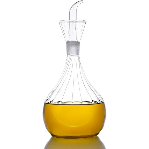HAIZEEN 31oz/900ml Clear Glass Olive Oil Dispenser Bottle - Oil and Vinegar Cruet with Pourers and NO Funnel Needed - Olive Oil Carafe Decanter for Kitchen and BBQ Oil Dispenser Oil Bottle