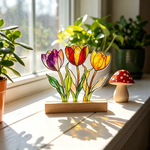 HAJAGP 2D Flat Floral Display Table Desktop Ornament Flower Scenery Decor for Home Office Gift