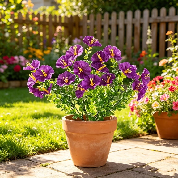 HAJAGP Artificial Trumpet Flowers Bushes for Home Window Box, 14.56in Faux Fake Plant (Purple A)