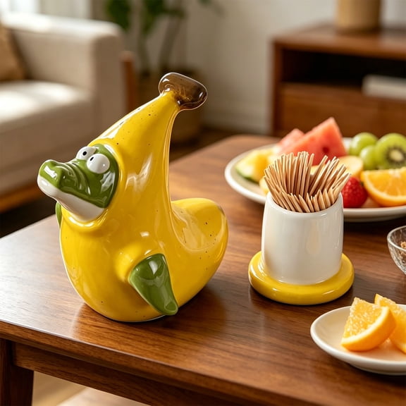 HAJAGP Cute Banana Dinosaur Ceramic Toothpick Box Desktop Storage for Kitchen Dining Table Decoration Gift