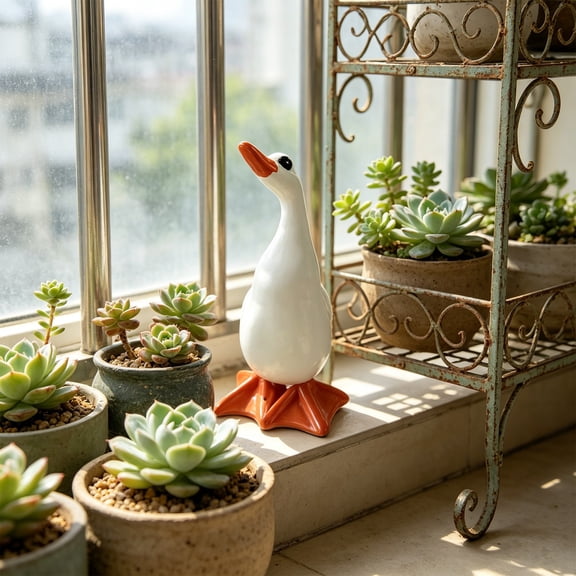 HAJAGP Cute Big Eyed Goose Resin Figurine White Duck Statue Ornament for Home Living Room Desk Decor
