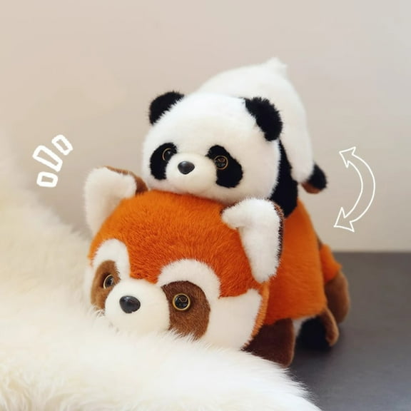 HAJAGP Cute Flip Raccoon Panda Plush Doll Sleeping Pillow Toy for Kids Gift Birthday (B)